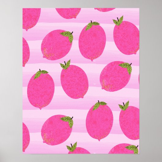 Roze Lemons Summer Fruit Bright Whimsical Rustic Poster (Voorkant)
