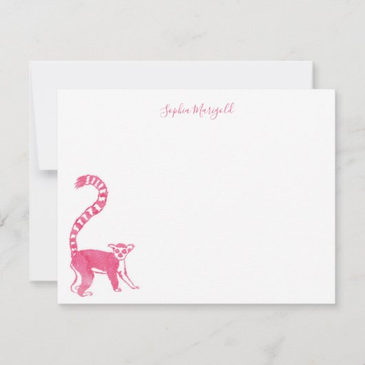 Roze Lemur gepersonaliseerde briefpapier Notitiekaartje (Voorkant)