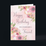 Roze lentbloemen Friend Birthday Card Kaart<br><div class="desc">Verjaarkaart voor vriend met  roze waterverf bloemen en doordacht vers.</div>