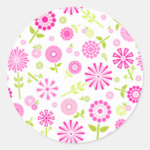 Roze lentbloemen ronde sticker