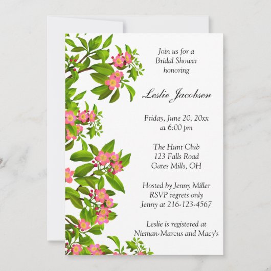 Roze lente Apple Blossom Vrijgezellenfeest Invite Kaart (Voorkant)