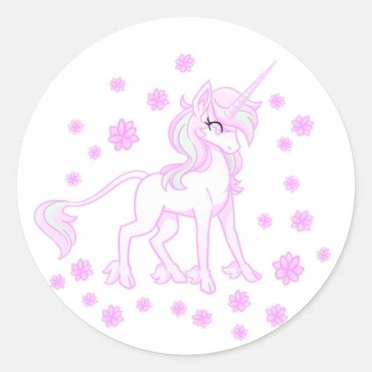 Roze Lente Bloem Eenhoorn Sticker (Voorkant)