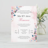 Roze lente bloem Quinceañera uitnodiging (Staand voorkant)