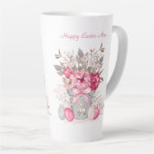 Roze Lente bloemen Pasen gepersonaliseerde naam Latte Mok (Rechterhoek)