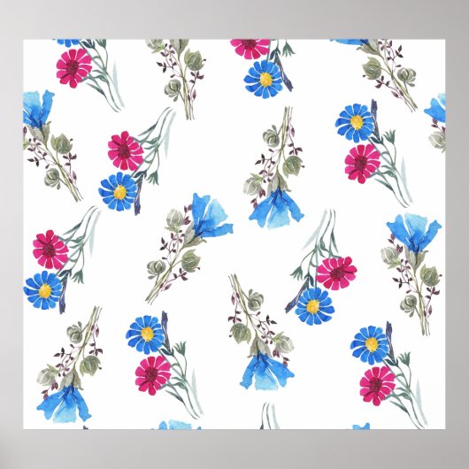 Roze Lente Bloemen Waterverf Botanisch Poster (Voorkant)