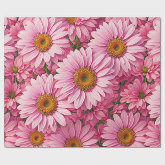 Roze lente bloemenroze madeliefjes retro roze bloe cadeaupapier (Vlak)