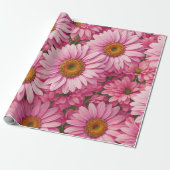Roze lente bloemenroze madeliefjes retro roze bloe cadeaupapier (Uitgerold)