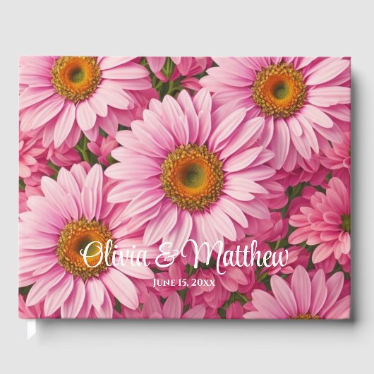 Roze lente bloemenroze madeliefjes retro roze bloe gastenboek (Voorkant)