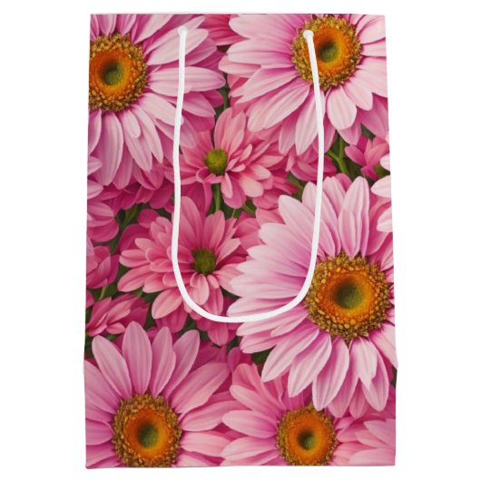 Roze lente bloemenroze madeliefjes retro roze bloe medium cadeauzakje (Achterkant)