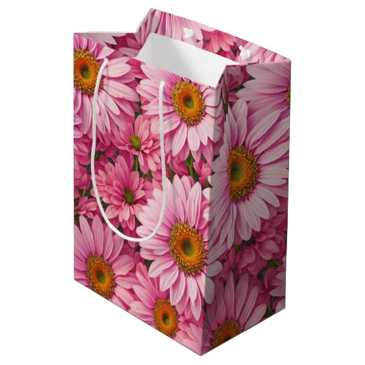 Roze lente bloemenroze madeliefjes retro roze bloe medium cadeauzakje (Achterkant Gekanteld)