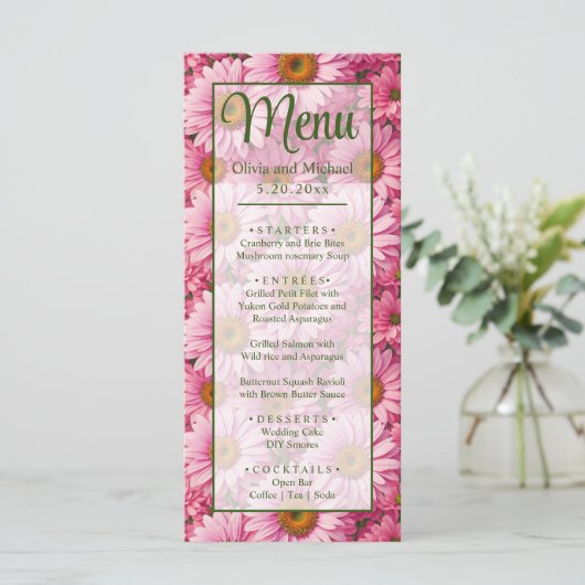 Roze lente bloemenroze madeliefjes retro roze bloe menu (Staand voorkant)