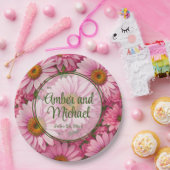 Roze lente bloemenroze madeliefjes retro roze bloe papieren bordje (Feest)