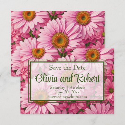 Roze lente bloemenroze madeliefjes retro roze bloe save the date (Voorkant / Achterkant)