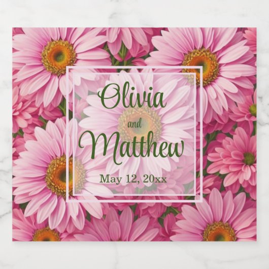 Roze lente bloemenroze madeliefjes retro roze bloe sparkling wijnetiket (Enkel label)