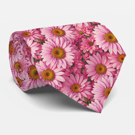 Roze lente bloemenroze madeliefjes retro roze bloe stropdas (Opgerold)