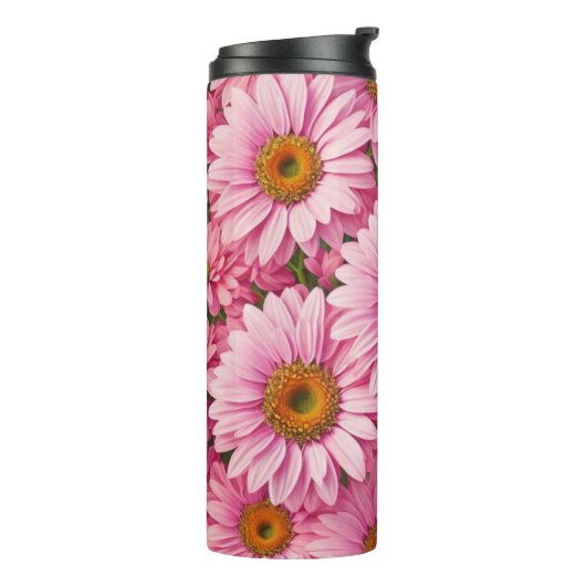 Roze lente bloemenroze madeliefjes retro roze bloe thermosbeker (Gedraaid links)