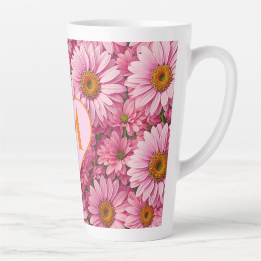 Roze lente bloemenroze madeliefjes roze bloemen latte mok (Rechts)