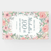 Roze Lente Bloemige Groene Verticale Verjaardag Spandoek (Horizontaal)