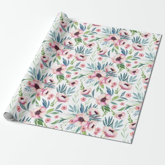 Roze lente bloemmotief cadeaupapier (Uitgerold)