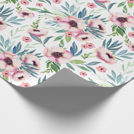 Roze lente bloemmotief cadeaupapier (Hoek)