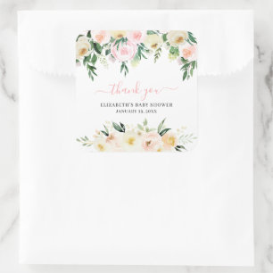 Roze lente bloemstuk   Favor voor baby shower Vierkante Sticker