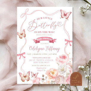 Roze Lente Bloesem Bloem Vlinder Baby Shower Kaart