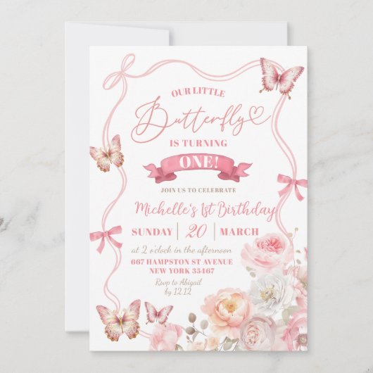 Roze Lente Bloesem Bloemen Vlinder Verjaardag Kaart (Voorkant)