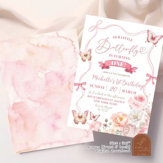 Roze Lente Bloesem Bloemen Vlinder Verjaardag Kaart