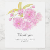 Roze lente bloesem kunst bruiloft dank u gunsten wijn etiket (Enkel label)