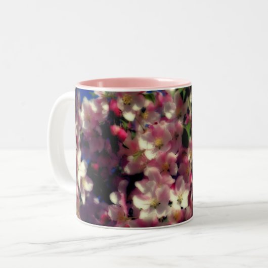 Roze lente bloesems tweekleurige koffiemok (Voorkant links)