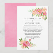 Roze Lente Bruiloft Bloem Gereduceerde Gastlijst Aankondiging (Voorkant / Achterkant)