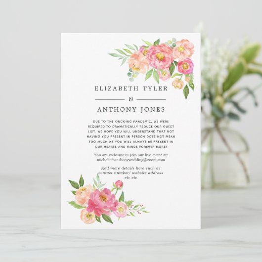 Roze Lente Bruiloft Bloemengastlijst Gereduceerd Aankondiging (Staand voorkant)