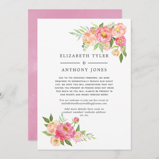 Roze Lente Bruiloft Bloemengastlijst Gereduceerd Aankondiging (Voorkant / Achterkant)