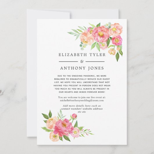 Roze Lente Bruiloft Bloemige Gereduceerde Gastlijs Aankondiging (Voorkant)