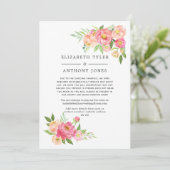 Roze lente bruiloft bloemstuk gereduceerde gastenl aankondiging (Staand voorkant)