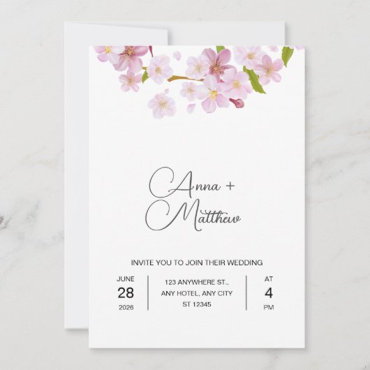 Roze lente kersenbloem bruiloft uitnodiging Kaart (Voorkant)