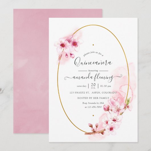 Roze lente kersenbloesem Quinceañera Kaart (Voorkant / Achterkant)