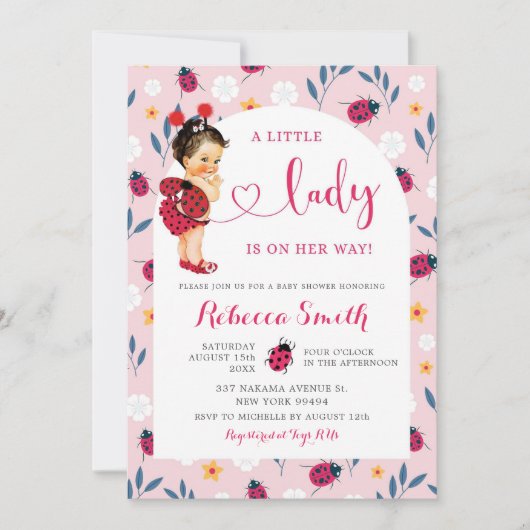 Roze lente lieveheersbeestje bruin haar Baby showe Kaart (Voorkant)