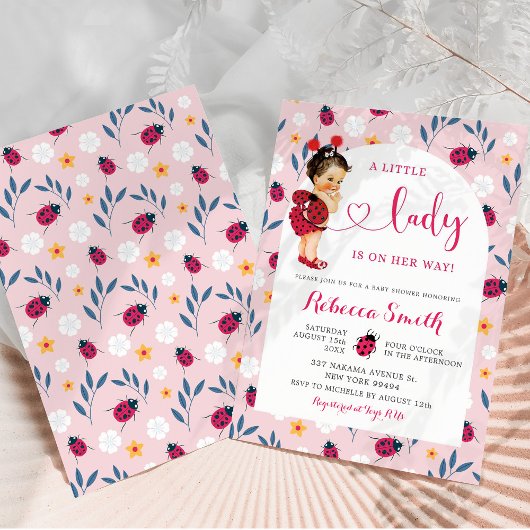 Roze lente lieveheersbeestje bruin haar Baby showe Kaart