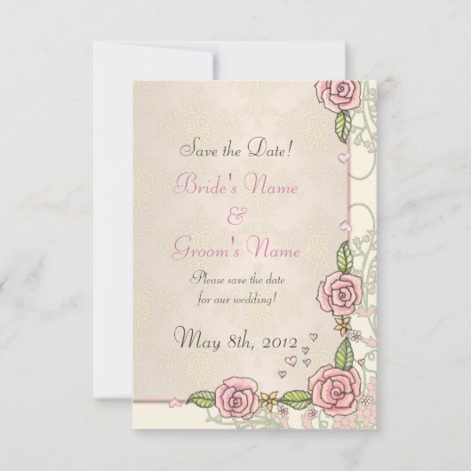 Roze Lente Rozen Bruiloft Save the Date Kaarten (Voorkant)