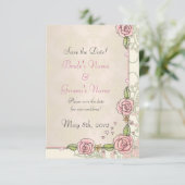 Roze Lente Rozen Bruiloft Save the Date Kaarten (Staand voorkant)
