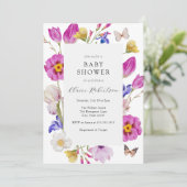 Roze Lente Tulp Bloemen Baby shower Kaart (Staand voorkant)
