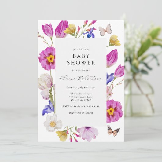 Roze Lente Tulp Bloemen Baby shower Kaart (Staand voorkant)