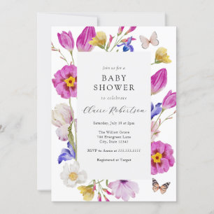 Roze Lente Tulp Bloemen Baby shower Kaart