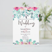 Roze lente waterverf florale bruiloft uitnodiging (Staand voorkant)