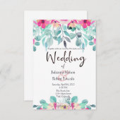 Roze lente waterverf florale bruiloft uitnodiging (Voorkant / Achterkant)