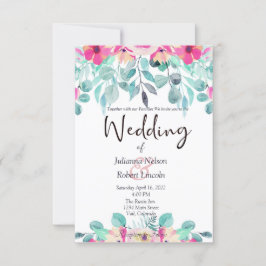 Roze lente waterverf florale bruiloft uitnodiging