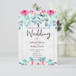 Roze lente waterverf florale bruiloft uitnodiging
