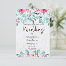 Roze lente waterverf florale bruiloft uitnodiging