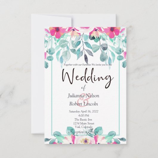 Roze lente waterverf florale bruiloft uitnodiging (Voorkant)